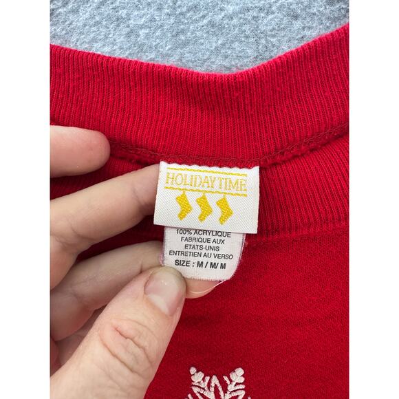 VTG Holiday Time 90s Womens M Oversized Tacky Christmas Bear Sweatshirt Wreath - Picture 5 of 11